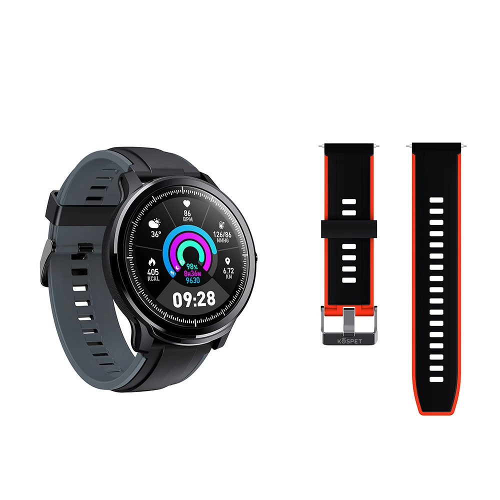 add Red Strap KOSPET зонд Смарт часы для мужчин IP68 Водонепроницаемый 1,3 ''полный сенсорный круглый экран кровяное давление сердечного ритма шагомер Smartwatch для женщин - Цвет: add Red Strap