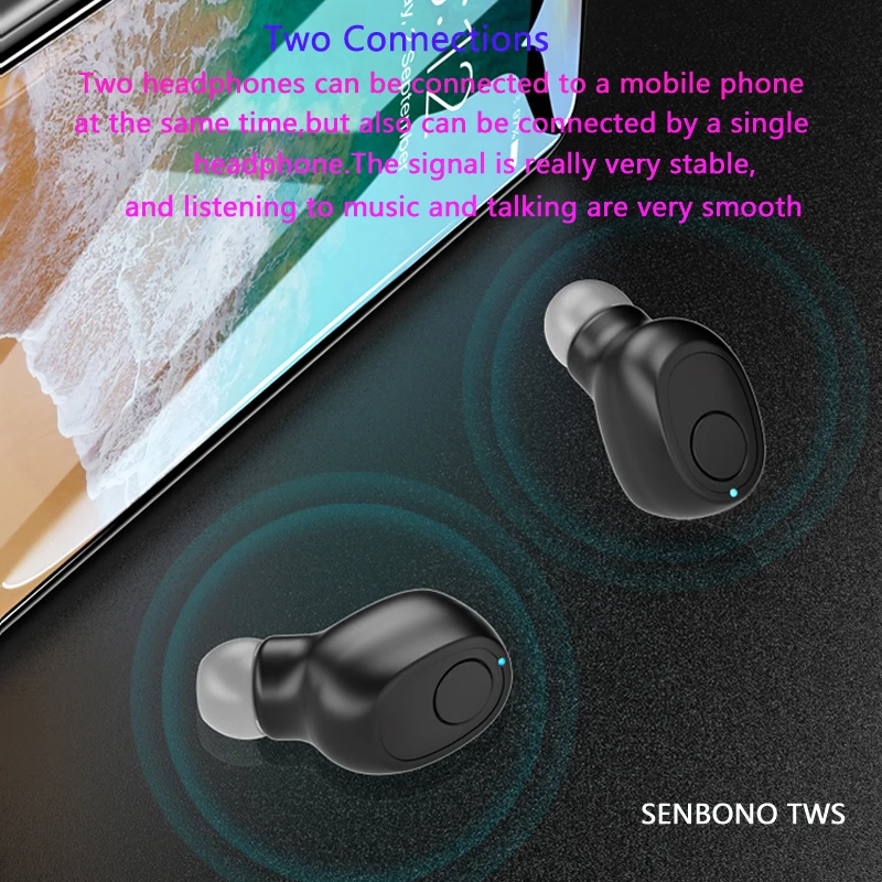 SENBONO H1 Tws Беспроводные Bluetooth 5,0 наушники мини наушники с микрофоном зарядная коробка спортивная Гарнитура для смартфона