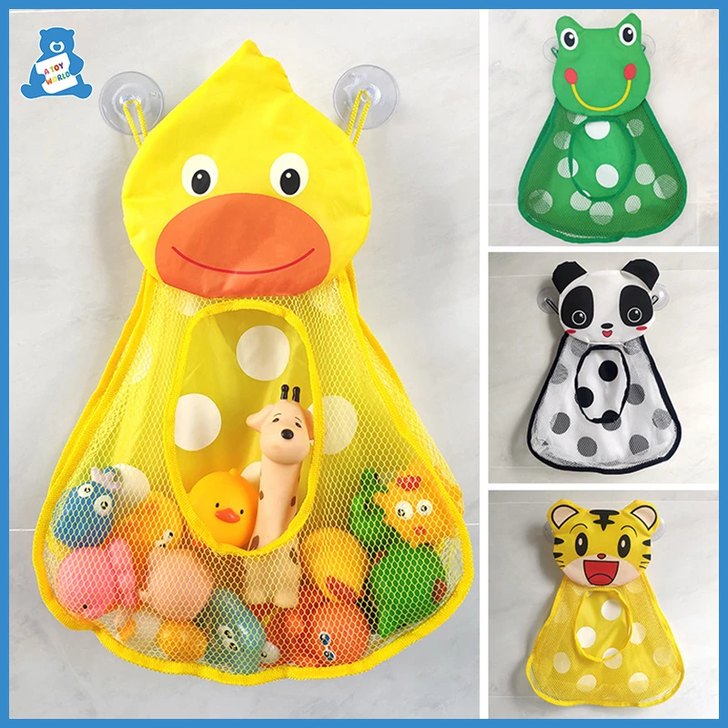 Baby Bath Toys Cute Duck Frog Mesh Net Toy Storage Bag Strong Suction