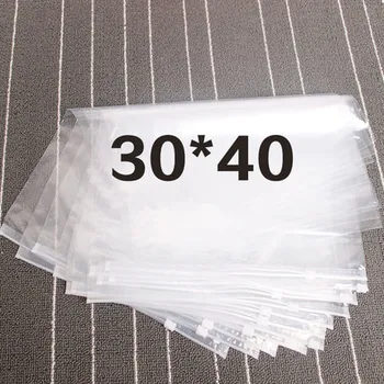 

100pcs 30x40cm Thickened garment zipper bag garment lined with chain wrap plastic transparent self-sealing bag free shipping