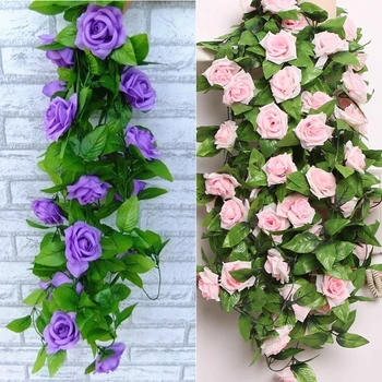 Fake Silk Rose Flower Vine 240cm Wedding Decoration New DIY Artificial Leaves Hanging Wedding Home Decor Simulation Rose