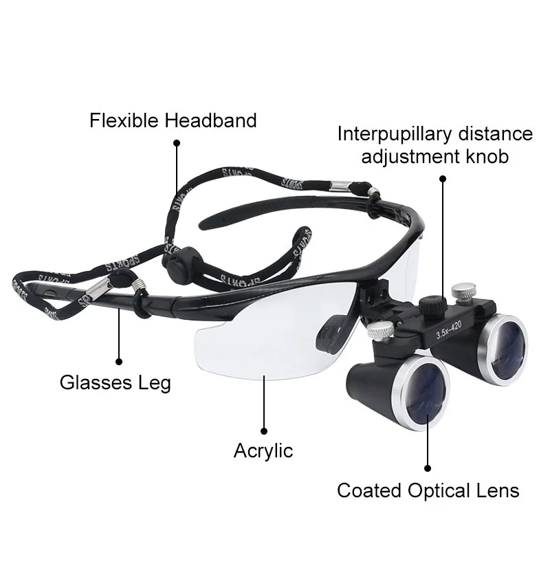 Couleur 3.5Xargent Loupe binoculaire ultralégère pour dentiste
