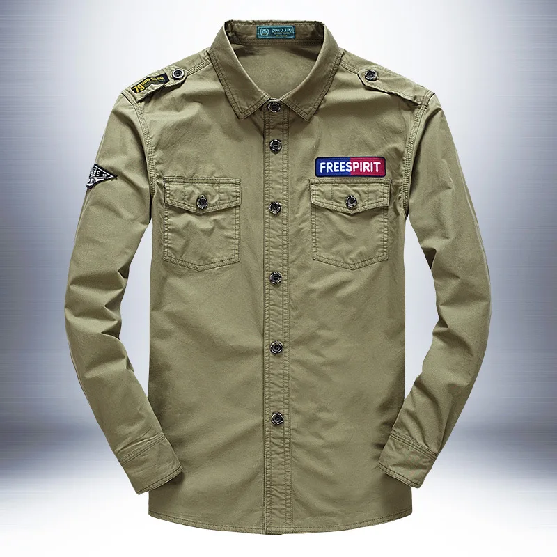 

2018 New Style Spring And Autumn Men's Long-sleeved Shirt Loose And Plus-sized Military Style Shirt 1752