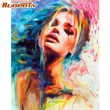 

RUOPOTY Frame DIY Painting By Numbers Abstract Girls Colorful Picture By Number Handpainted Acrylic Paint On Canvas For Diy Gift