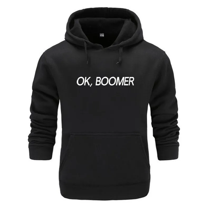 Повседневные мужские OK Boomer Толстовки черные серые с длинным рукавом бархатные теплые с капюшоном толстые толстовки Модные свободные повседневные худи - Цвет: black 1