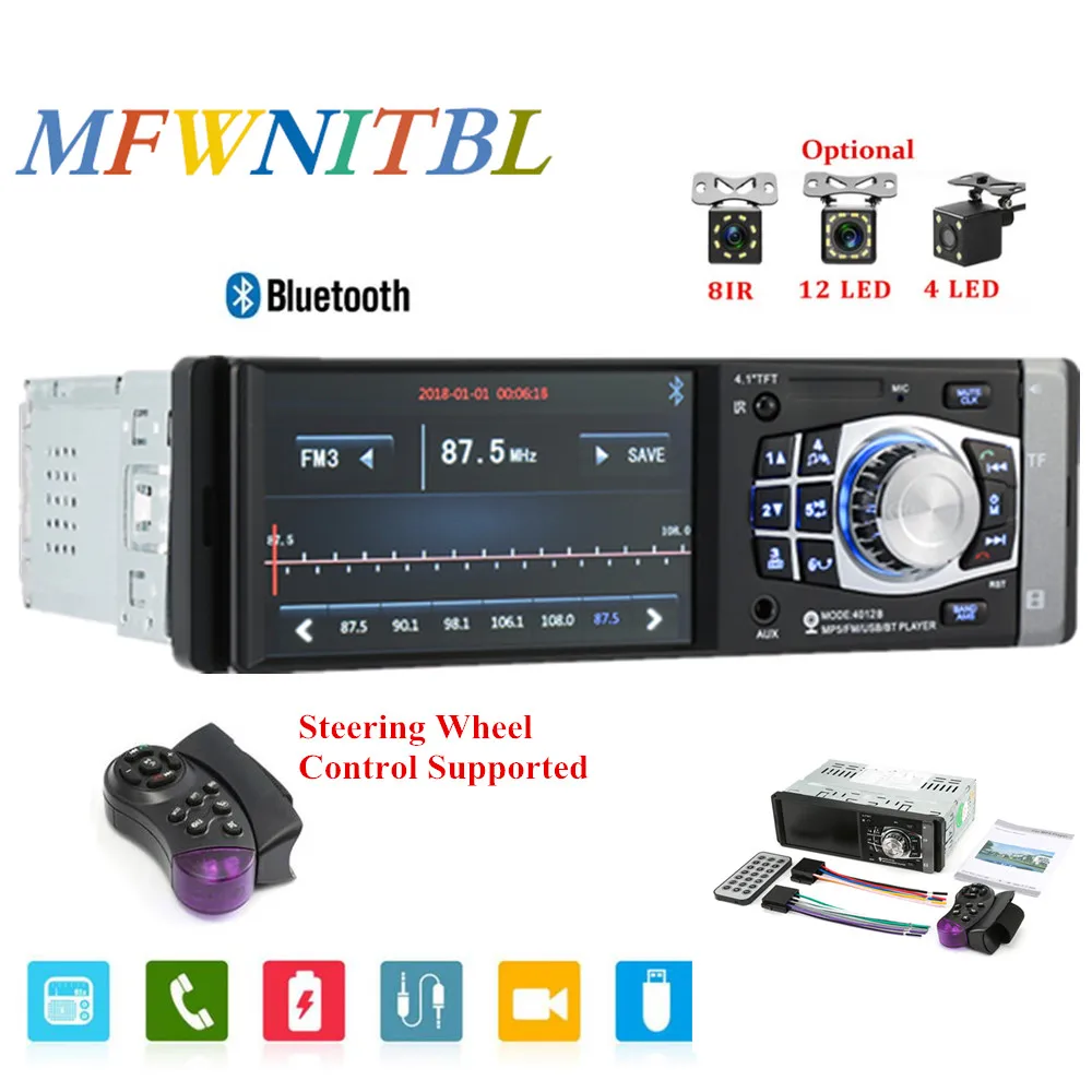 Автомагнитола 4 1 дюйма Din автомагнитола стерео Bluetooth 4012B USB AUX FM радиостанция с