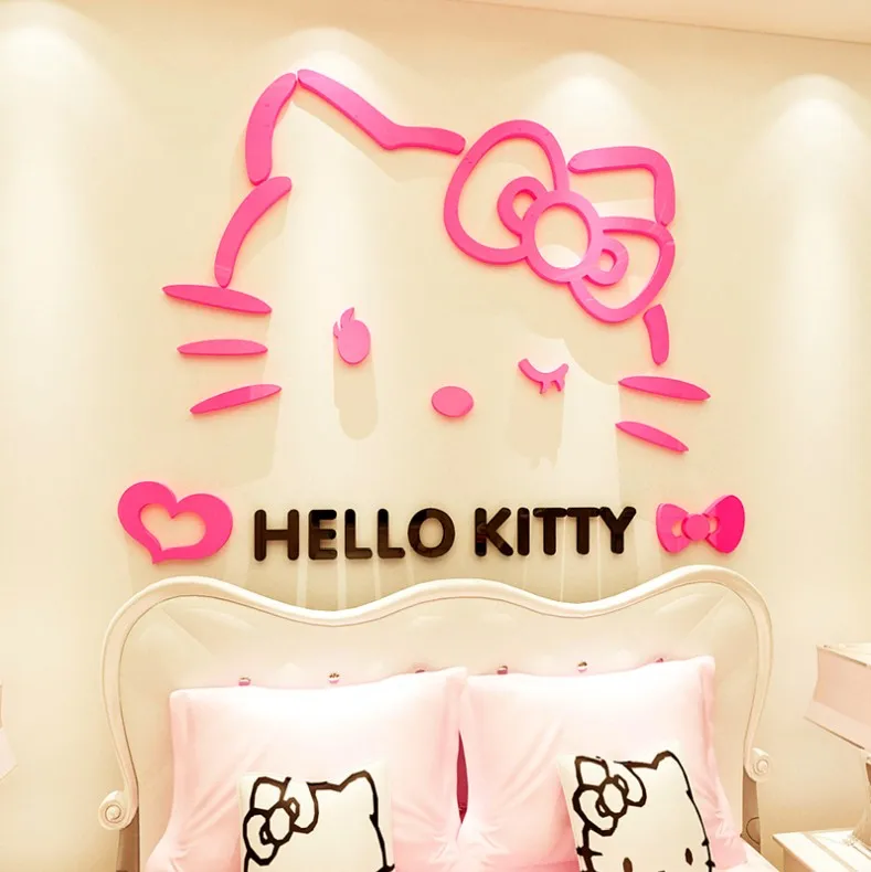 

NEW DIY Hello kitty 3D Stereoscopic Wall Stickers for Kids Rooms Acrylic Crystal Cartoon bedroom background Wall Decoration