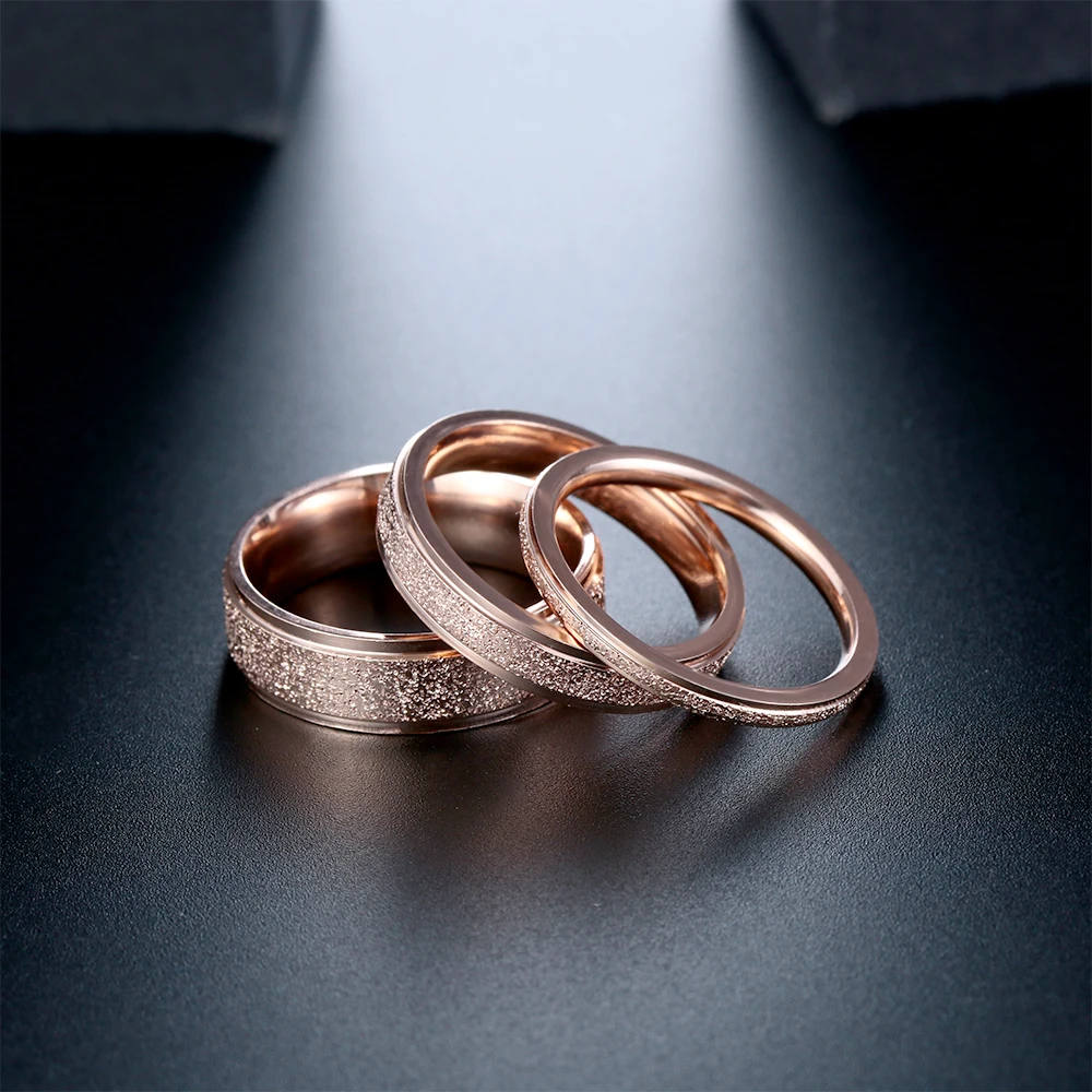 

1Pc Fashion Frosted Scrub Rings Rose Gold Silver Stainless Steel Finger Ring Couple Rings Women Men Simple Wedding Jewelry