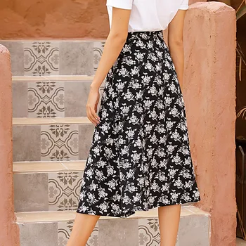 

Womail Fashion Women Casual Print Button Mid-length Irregular Skirt A-line Skirt High-quality Temperament Casual Beach Skirt