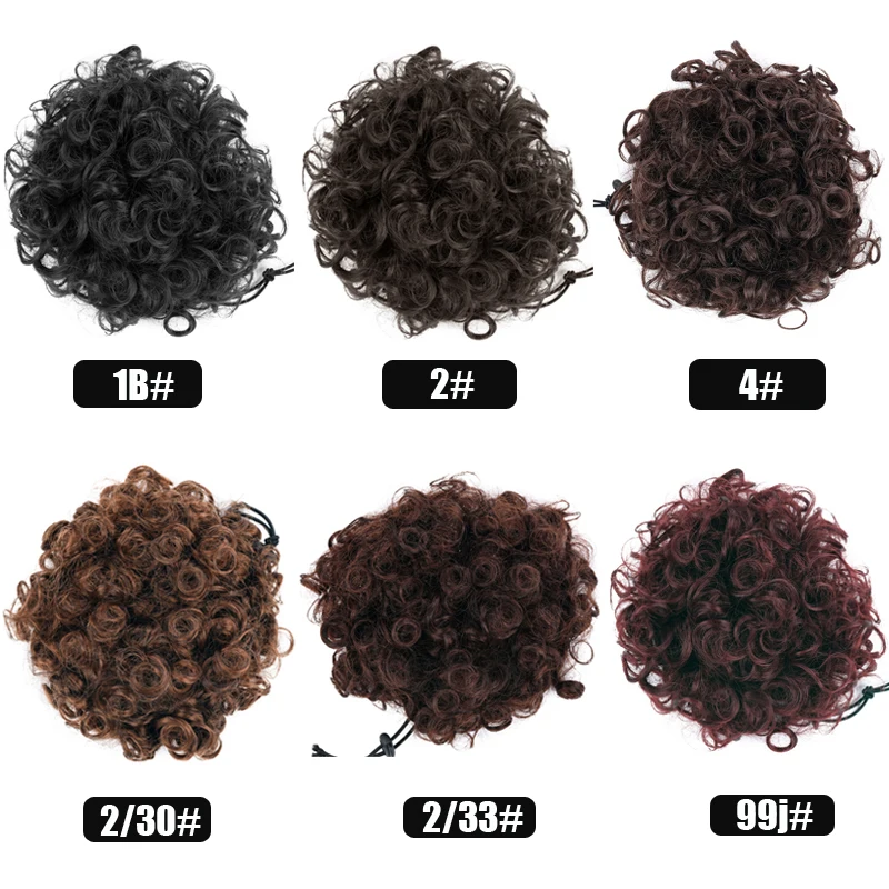 2Pcs Synthetic Afro Kinky Hair Bun Chignon Postiche Cheveux High Temperature Fiber Drawstring Ponytail on Puff Hair Bun For Kids