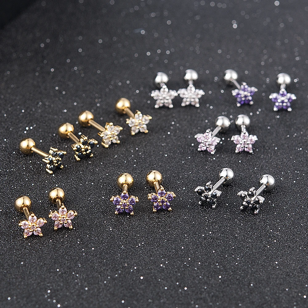 2 шт. из нержавеющей стали, циркониевая Цветочная серьга в Козелок, серьги-гвоздики, ювелирные изделия, рождественские подарки для женщин, Aretes De Mujer