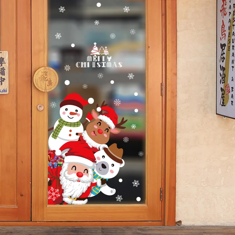 Рождественские настенные наклейки, Новогоднее украшение для окна, Санта Клаус, домашний декор, ПВХ Виниловые наклейки на стены, модное украшение дома