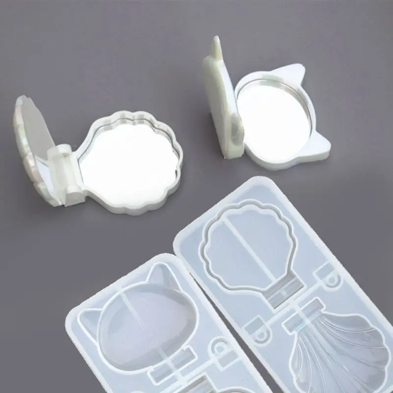 

Handmade Folding Mirror Resin Casting Mold Shell Cat Round Makeup Mirror Silicone Mold Epoxy Resin Mold Art Crafts