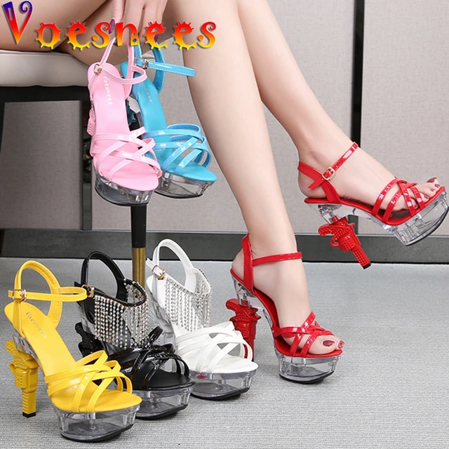 Voesnees Vreemde Hakken Vrouwen Zomer Sandalen 14Cm Hoge Hakken Trouwschoenen Transparante Pistol Glow schoenen _ - AliExpress Mobile