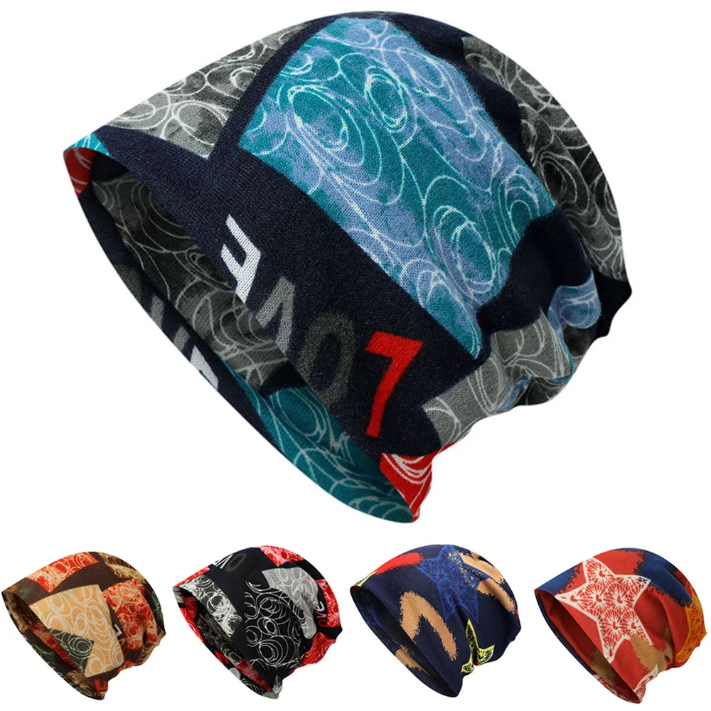 Beanie Caps Stylish Pattern Men Women Slouchy Hats Winter Warm Baggy Hat