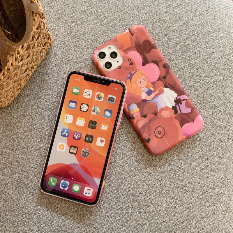 Чехол с милым медвежонком для iphone 6, 6 S, 7, 8 Plus, 11 Pro MAX X, XS, MAX, XR, матовый жесткий пластиковый красный чехол для задней панели телефона