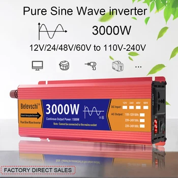 Pure Sine Wave อินเวอร์เตอร์12V/24V To AC 110V 220V 1000W/1600W/2200W/3000W หม้อแปลงไฟฟ้าแรงดันไฟฟ้า Converter พลังงานแสงอาทิตย์ LED อินเวอร์เตอร์ 1