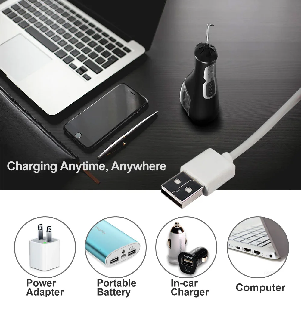 JHAO USB аккумуляторная Вода Flosser ирригатор полости рта стоматологический 2 режима