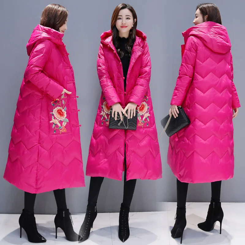 Winter Body Hugging Fashion Mid-length Printed Zipper Stand Collar down Jacket QDFYM68066