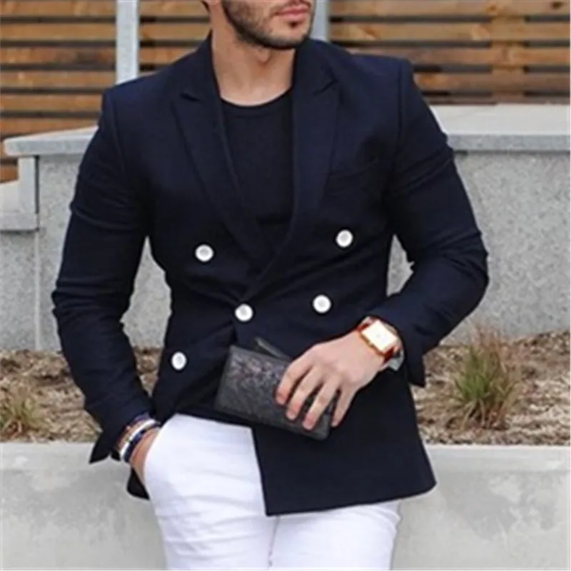 Fashion Navy Double Breated Men Suit 