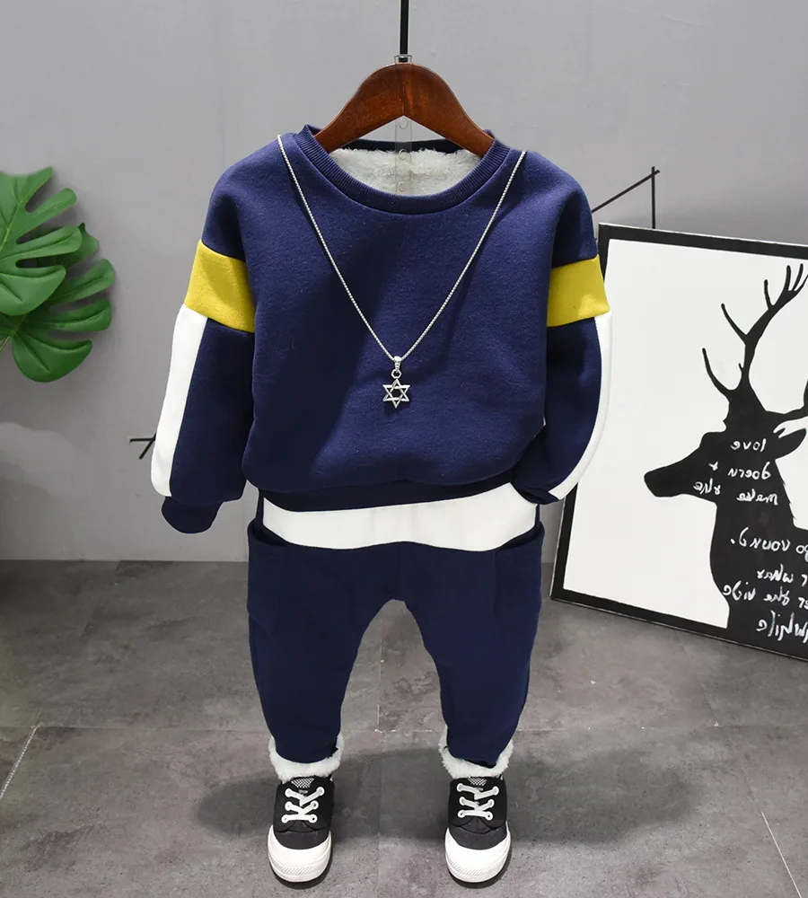 winter 2pcs baby sets fashion brand boys baby clothes Thicken Stitching sweater+ thicken pant boys suits baby boys clothing sets