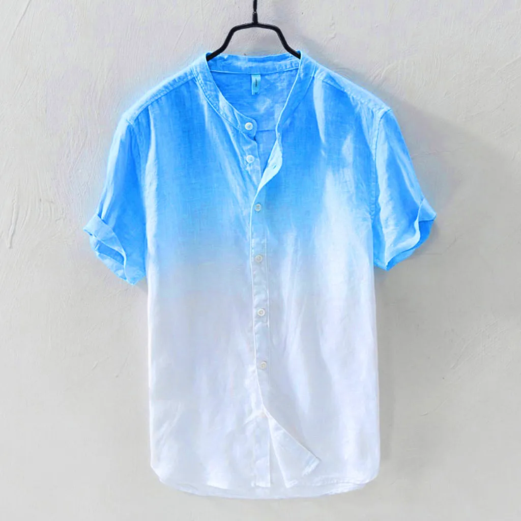 

Mens Shirt Summer 2020 New Men Breathable Short Sleeve Tops Hanging Dyed Gradient Shirts Beach blouses Cool Eid Holidays clothes