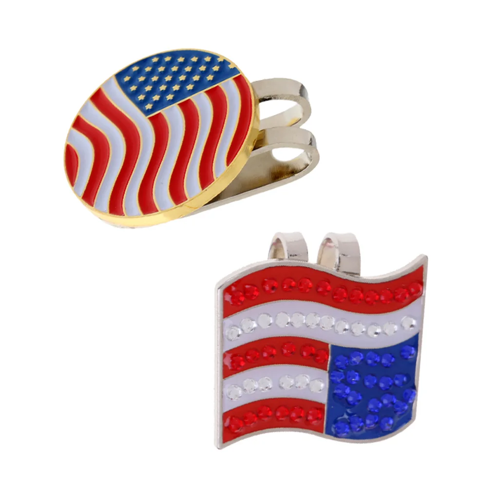 

2pcs Lightweight USA Flag Visor Clip Alloy Golf Hat Clip Cap Clip Golf Ball Golf Marker Set Magnetic Marker Golf Accessories