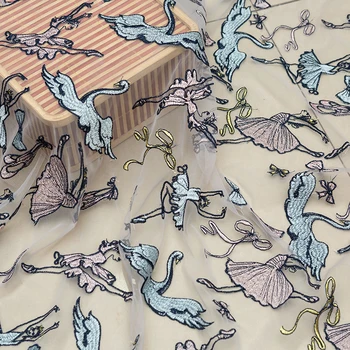 

LASUI 2019 new 1 yard=1 piece Heavy quality fairy tale swan mesh water soluble lace embroidered fabric DIY dress X0593