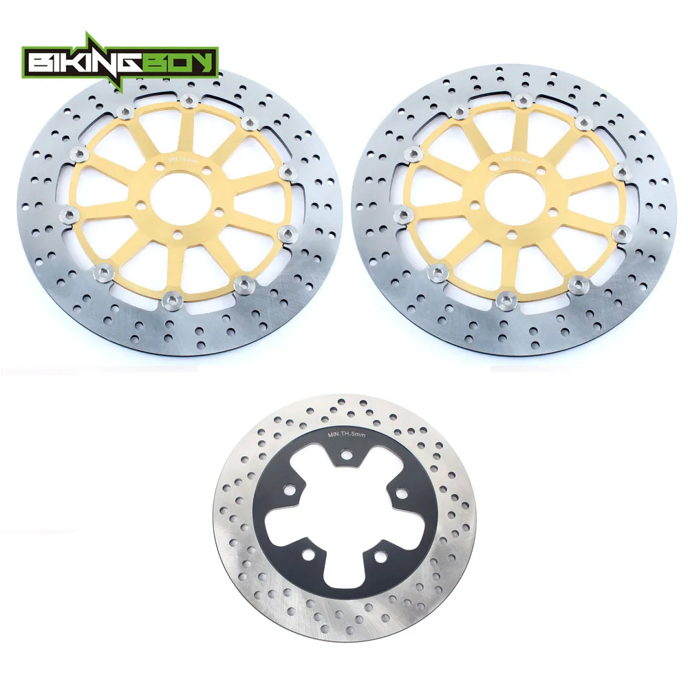 Round Gold BIKINGBOY для KAWASAKI ZX9R Ninja 1994-1997 ZX7R ZX-7RR 93-03 ZXR 750 1991-1998 круглые/волнистые Передние Задние тормозные диски роторы - Цвет: Round Gold
