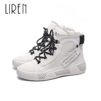 

Liren 2019 Spring/Autumn Women Genuine Leather Casual Vulcanize Shoes Round Toe Lace-up Mixed Colors Low Heels Breathable Shoes
