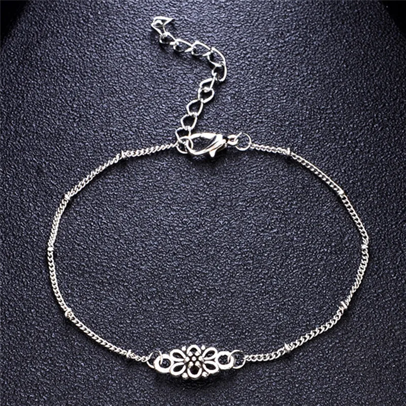 Bee Insect Charm Anklets Jewelry Ankle Bracelets for Women Carved Blossom Chain Elegant Vintage Silver Color Engraved