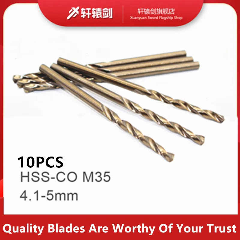 

10PCS 4.1 4.2 4.3 4.4 4.5 4.6 4.7 4.8 4.9 5mm HSS-CO M35 Cobalt Steel Straight Shank Twist Drill Bits For Stainless Steel