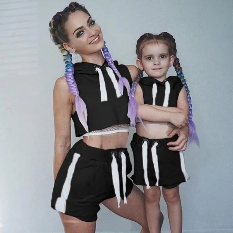 

Family mother and daughter clothing sets 2pieces mommy and me clothes family matching outfits look mom baby dresses tops+shorts