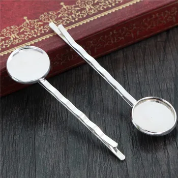 

14mm 10pcs High Quality Bright Silver Plated Copper Material Hairpin Hair Clips Hairpin Base Setting Cabochon Cameo J6-32