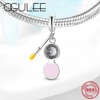 

Oringinal 925 Sterling Silver Fine Enamel Makeup brush and mirror Pendant Beads Charm Fit Pandora Bracelets Women Jewelry Making