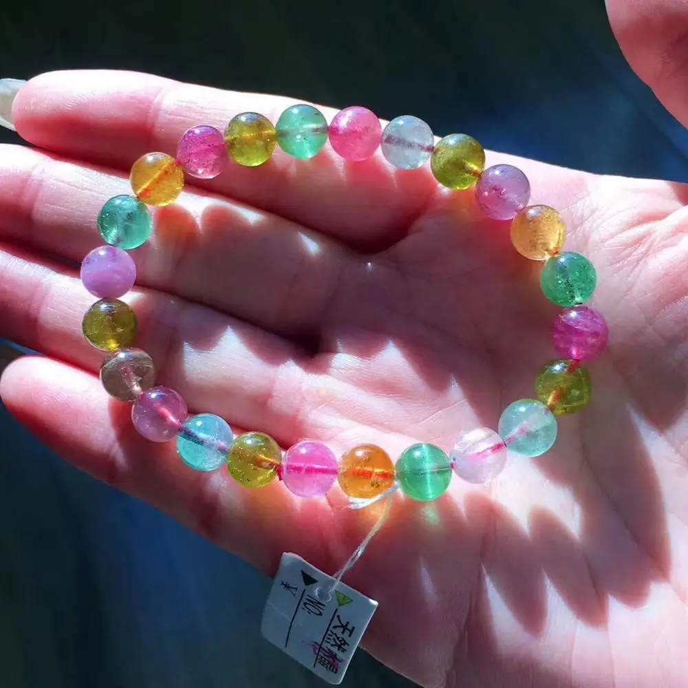 

Top Quality Natural Colorful Tourmaline Quartz Lotus Round Beads 7.5mm Brazil Women Men Crystal Tourmaline AAAAAA Certificate