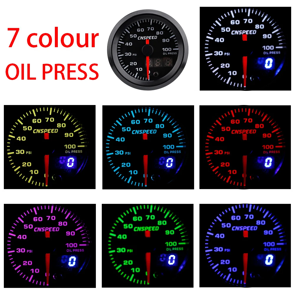 " 52 мм 7 цветов светодиодный Автомобильный авто масло давление 0-100 PSI измеритель давления масла аналоговый/цифровой двойной дисплей Автомобильный метр YC101433
