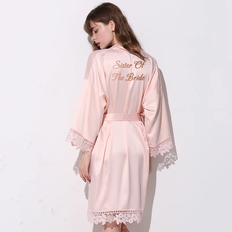 YUXINBRIDAL румяный халат невесты шелковистый матовый атласный кружевной свадебный халат свадебный подарок халат кимоно Пижама - Цвет: blush sister bride