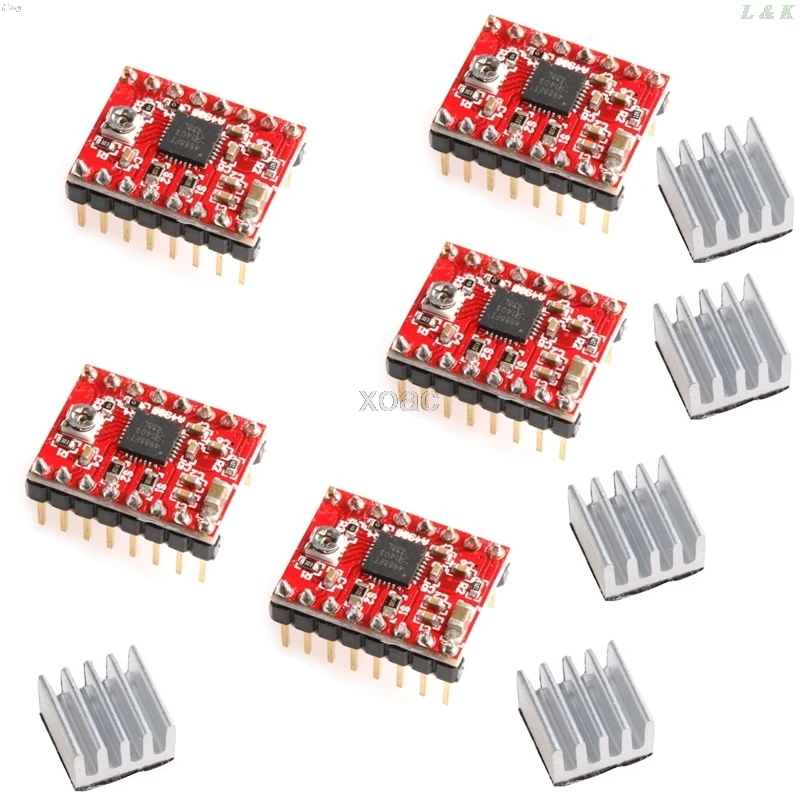 5Pcs A4988 StepStick Stepper Driver+Heatsink for Reprap Pololu 3D Printer Red M08 dropship L29K