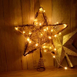 Christmas Tree Decoration Five-pointed Star with Battery Operated 5m 50 LEDs Copper Wire String Lights Vine Tree Top Star Lights
