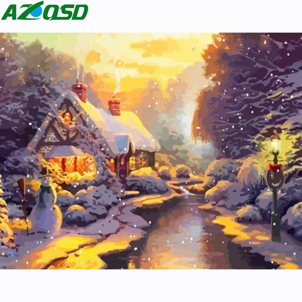 AZQSD картина маслом по номерам закат дом Рисование Живопись на холсте Unframe картины