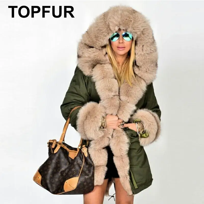 Женская парка с натуральным мехом роскошная Зимняя средней длины из