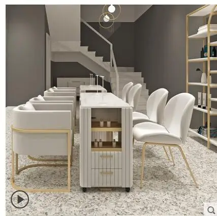 Net Red Golden Manicure Table and Chair Set Simple Modern Marble Double Manicure Shop Single Double Table