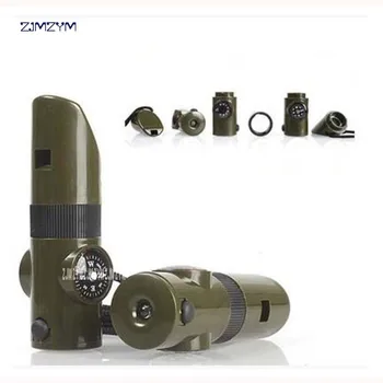 

Wholesale 100pcs/lot 7 in 1 Survival Whistle Multifunctional Apito with LED Flashlight,Compass magnifer,Thermometer ABS Material