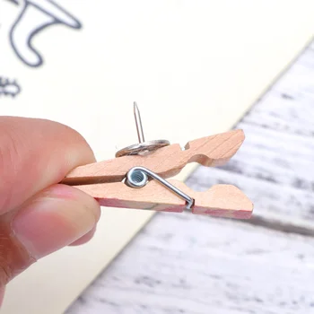 

20pcs Wooden Clips with Push Pins Pattern Decorative Clips Pushpins Tacks Thumbtacks for Notes Photos Boards Craft Projects
