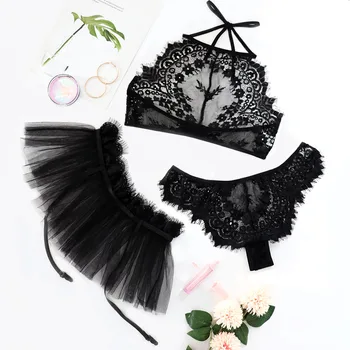 

2020 Women Lingerie Sexy Lace Flowers Bralette Bralet Bra 3 pcs Crop Underwear Halter socks Bustier Chest Lift Bustier HB210