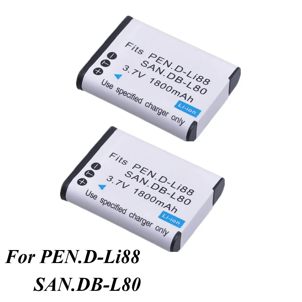 2 шт. DB-L80 D-LI88 DB-L80A D LI88 Камера Батарея для Sanyo VPC-CG10 CG20 VPC-CG88 CG100 DB-L80AU Pentax Optio P70 H90 W90 |