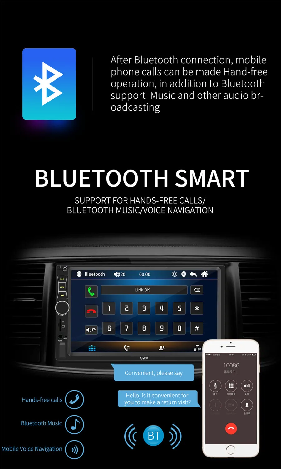 " 2DIN сенсорный экран HD Авто Стерео MP5 плеер Bluetooth USB TF fm-плеер с 8LED тыловой камерой