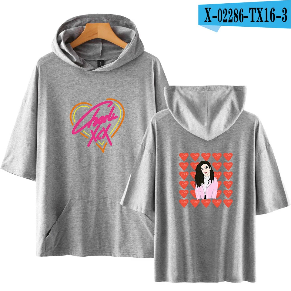 Charli XCX Women's Short sleeve T-shirt New summer hoodies number pocket tee shirt - Цвет: Серебристый