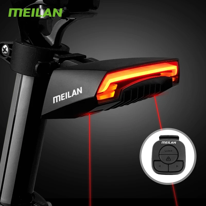 

Велосипедный стоп-сигнал MEILAN X5, задний фонарь, поворотный, лазерная безопасная линия, беспроводной пульт дистанционного управления